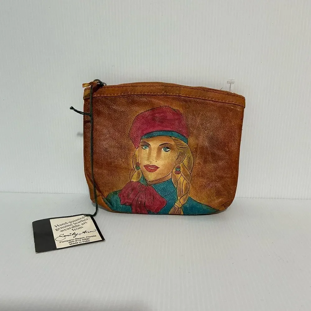 Emily Ann Of Boca Raton Handpainted Leather Cosmetic Bag Vintage NWT